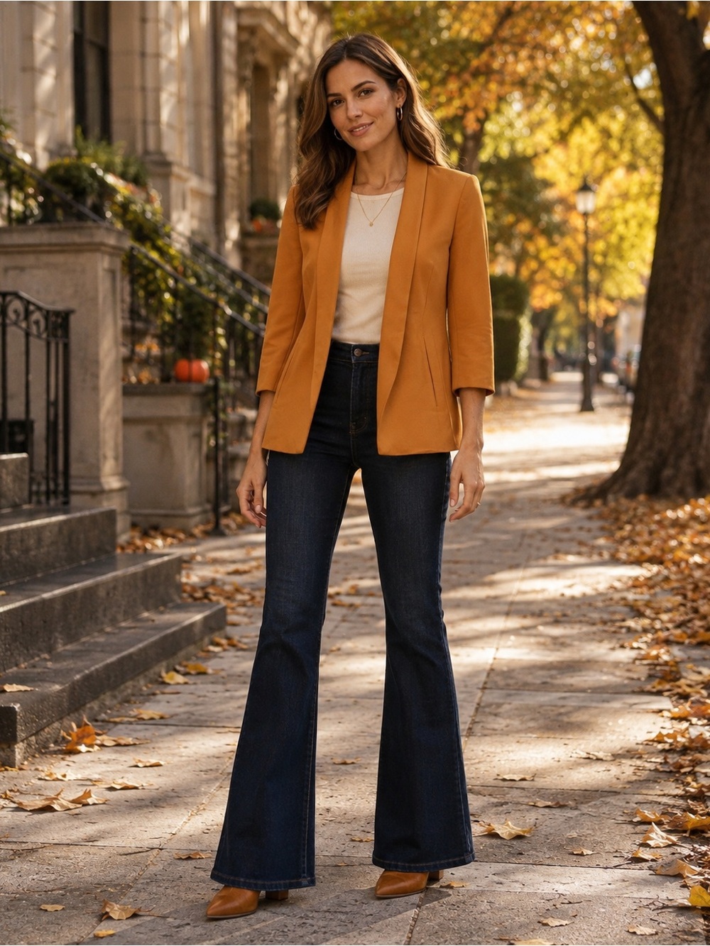 Bar III Mustard Gold Open Front Blazer Jacket Large Modern 70s Fall